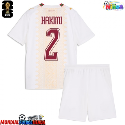 Camiseta Marruecos Achraf Hakimi #2 Segunda Equipación Replica Mundial 2026 para niños mangas cortas (+ Pantalones cortos)